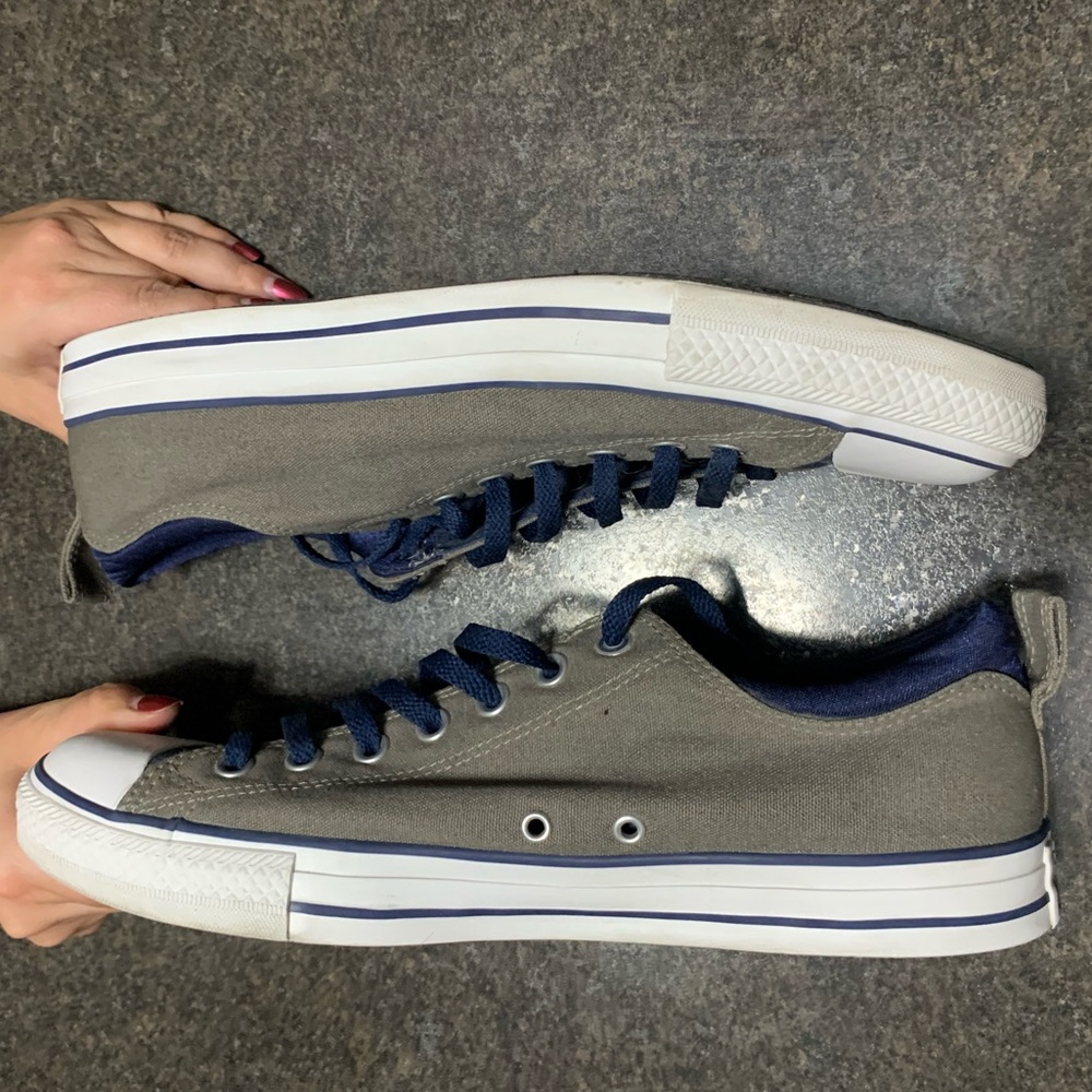 Converse Gray Canvas Navy Blue Collar Tongue Low Top - Picture 2 of 5